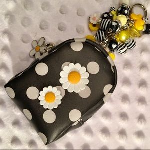 Cute B&W Polka-dot Mini-Backpack w/Dangles & 🌼’s!